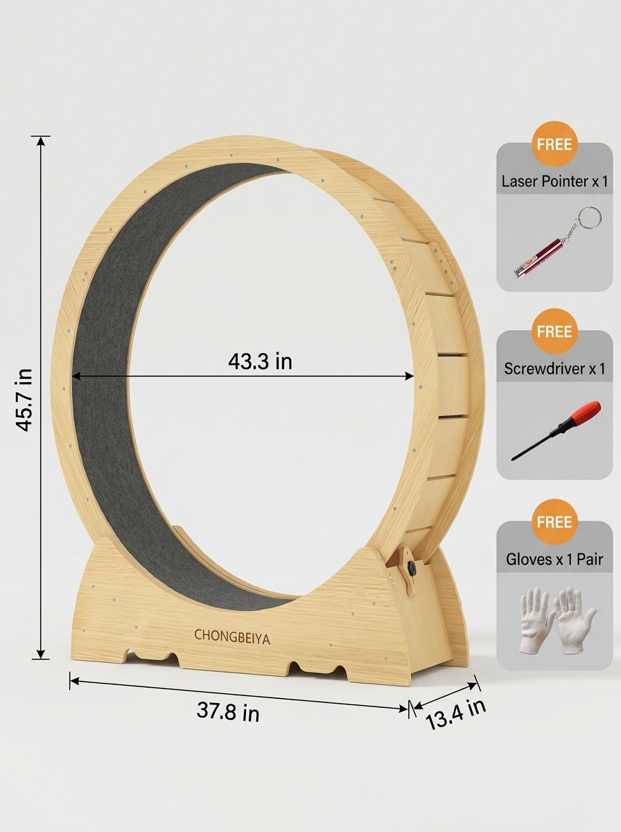 Wooden Cat Exercise Wheel | Silent Cat Running Wheel for Indoor Cats | Natural Wood Cat Fitness Toy