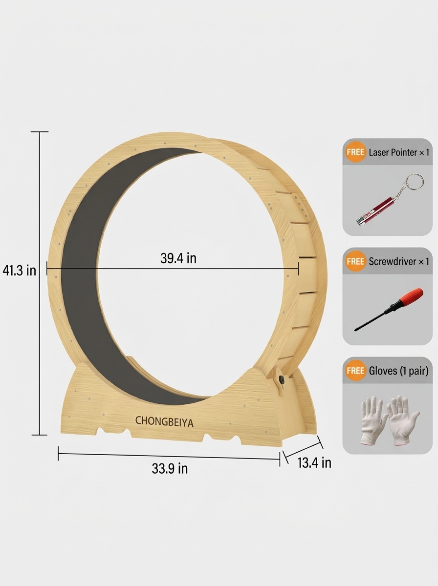 Wooden Cat Exercise Wheel | Silent Cat Running Wheel for Indoor Cats | Natural Wood Cat Fitness Toy
