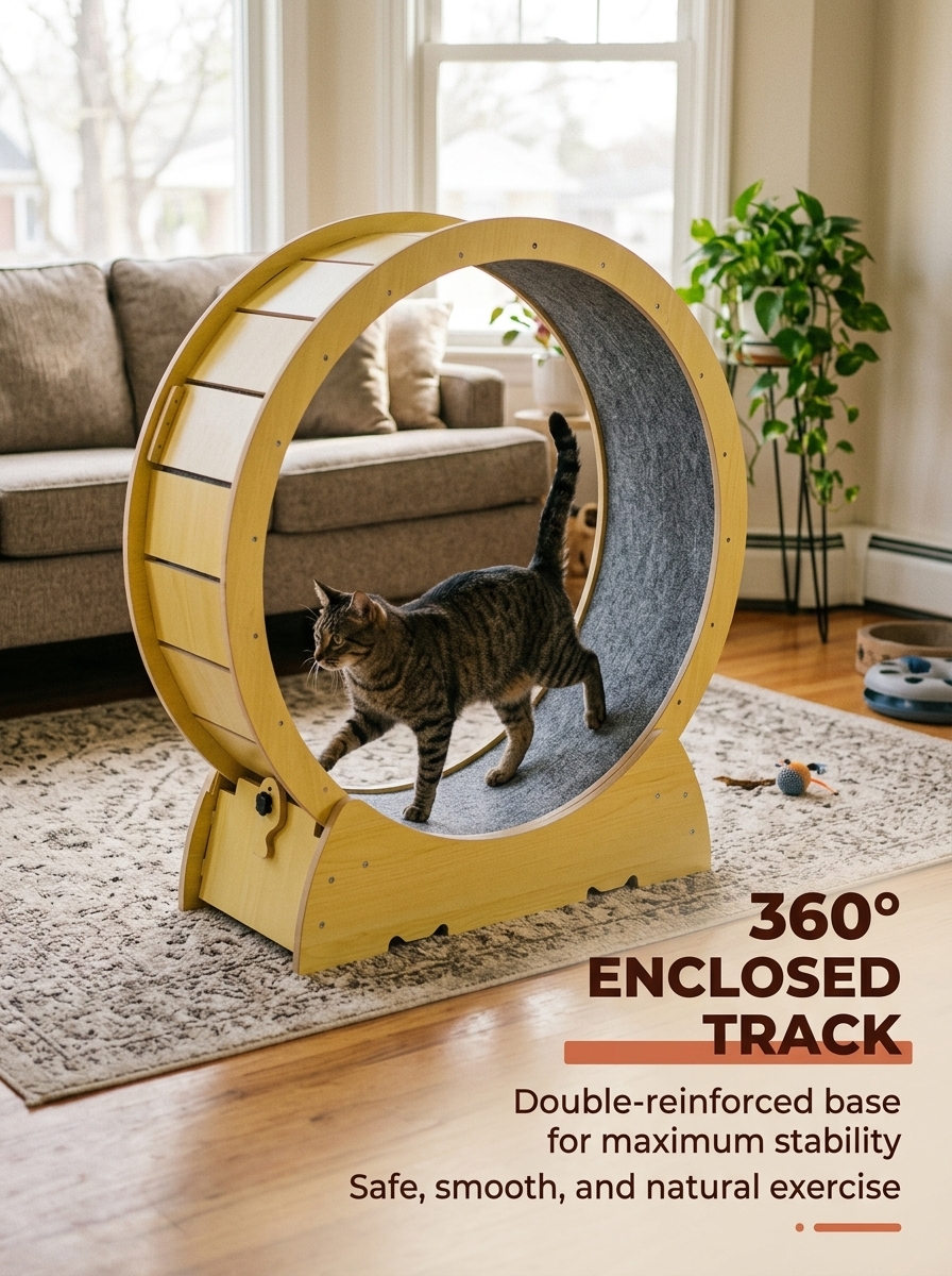 Wooden Cat Exercise Wheel | Silent Cat Running Wheel for Indoor Cats | Natural Wood Cat Fitness Toy