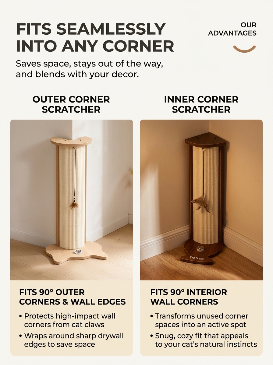 Corner Cat Scratcher for Wall & Furniture Protection | Natural Sisal Cat Scratching Post for Indoor Cats