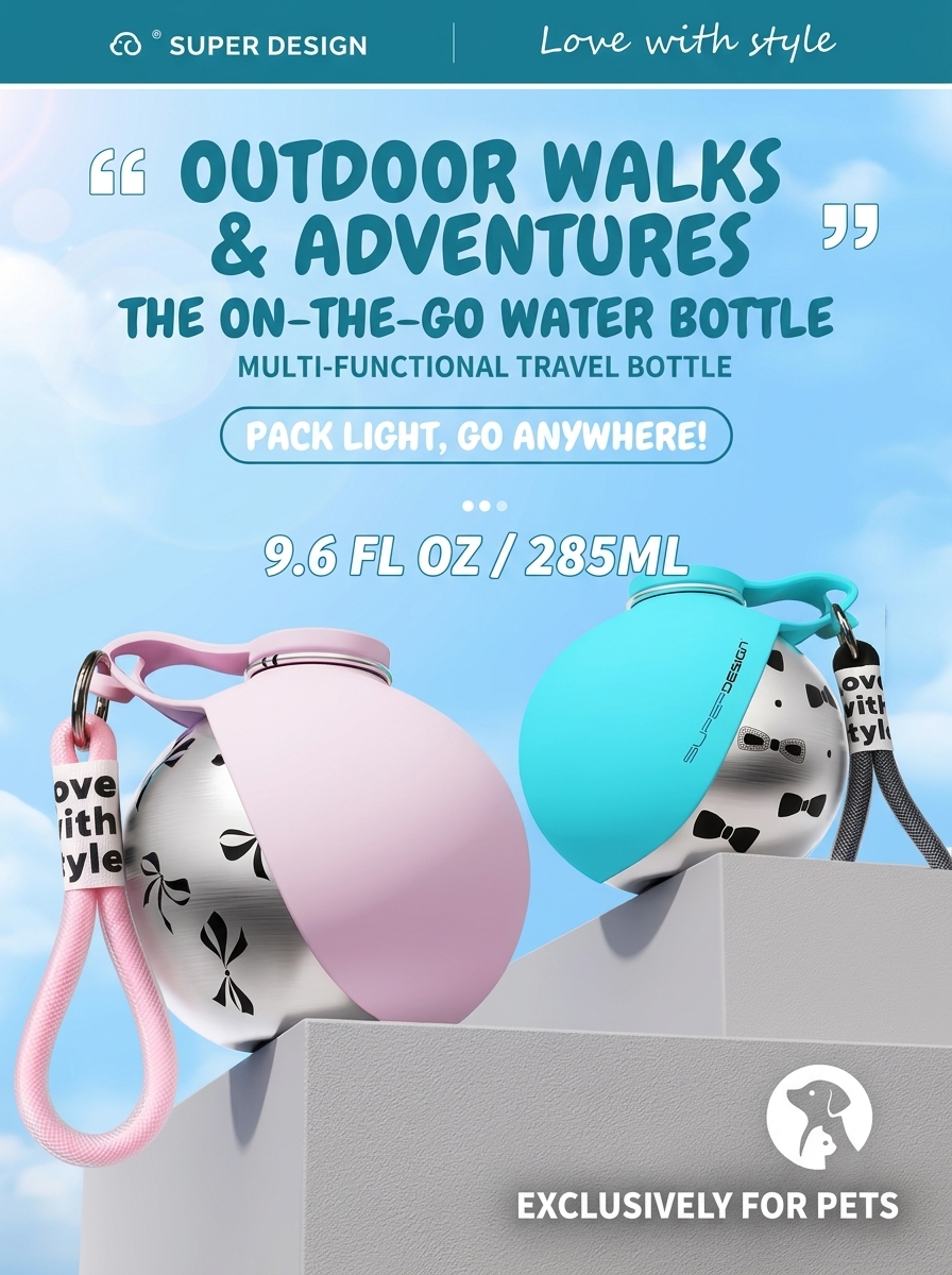 304 Stainless Steel Pet Water Bottle | Portable Dog Water Dispenser for Walking, Travel & Outdoor Use | Leak-Proof Cat & Dog Drinking Bottle