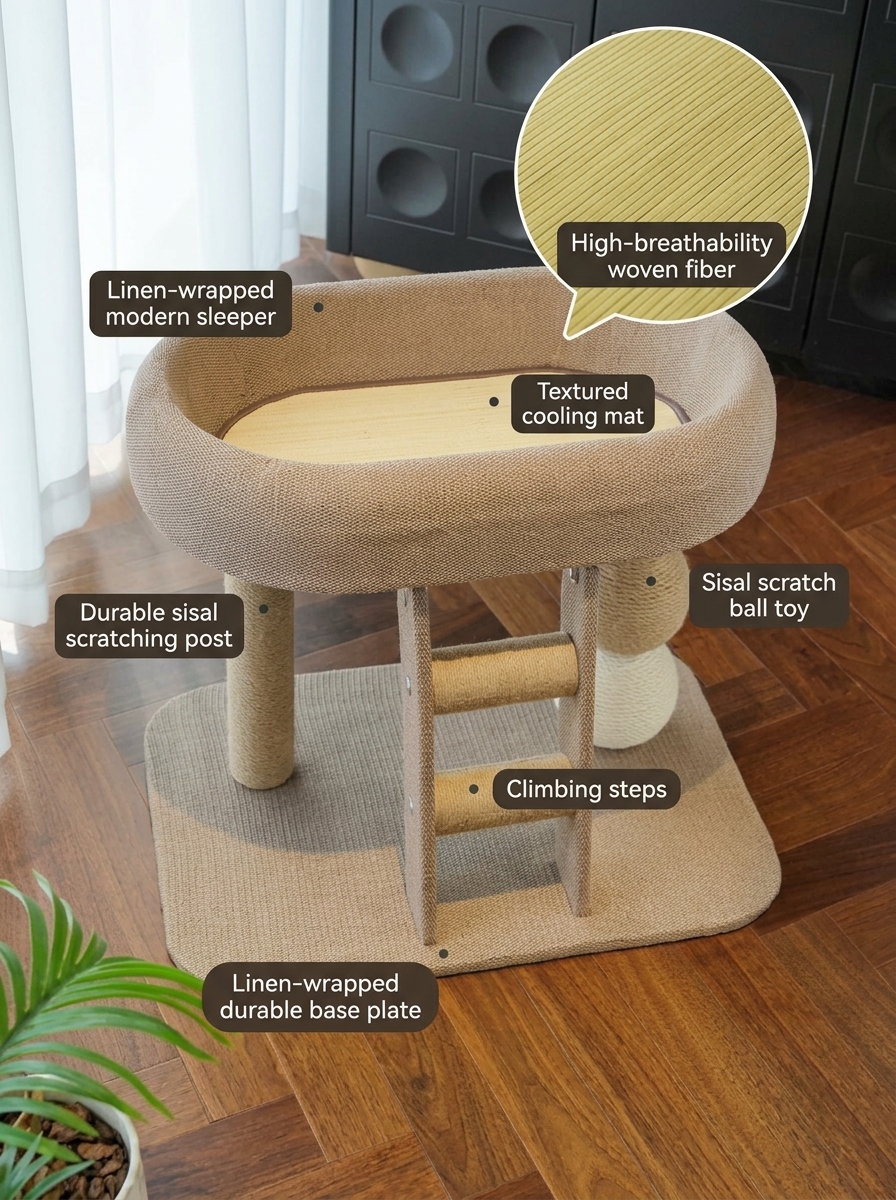 2-Tier Small Cat Tree with Scratching Post & Toy | Space-Saving Cat Furniture