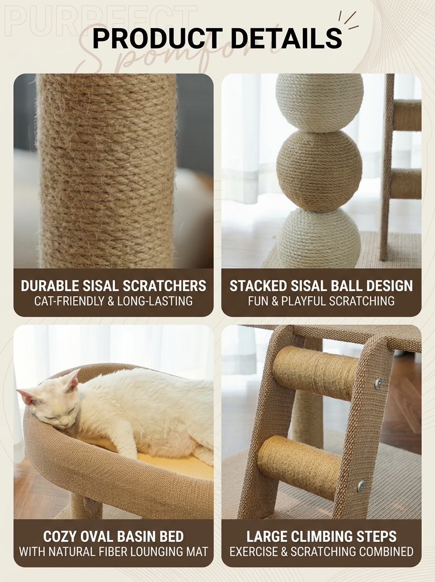 2-Tier Small Cat Tree with Scratching Post & Toy | Space-Saving Cat Furniture