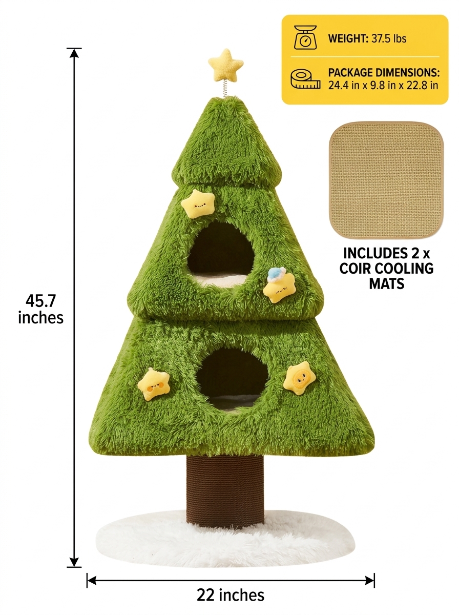Wooden Christmas Tree Cat Tower for Large Cats