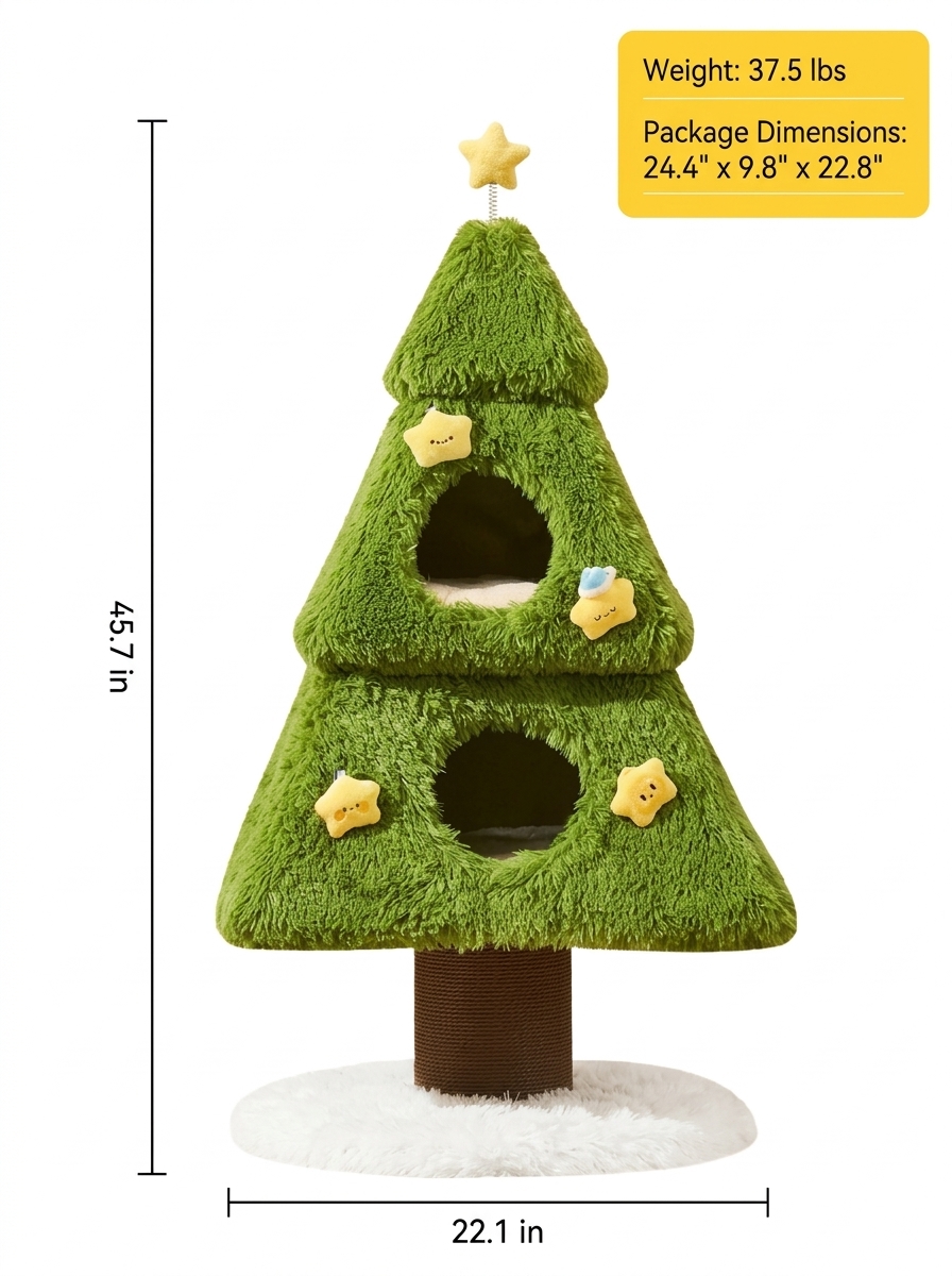 Wooden Christmas Tree Cat Tower for Large Cats