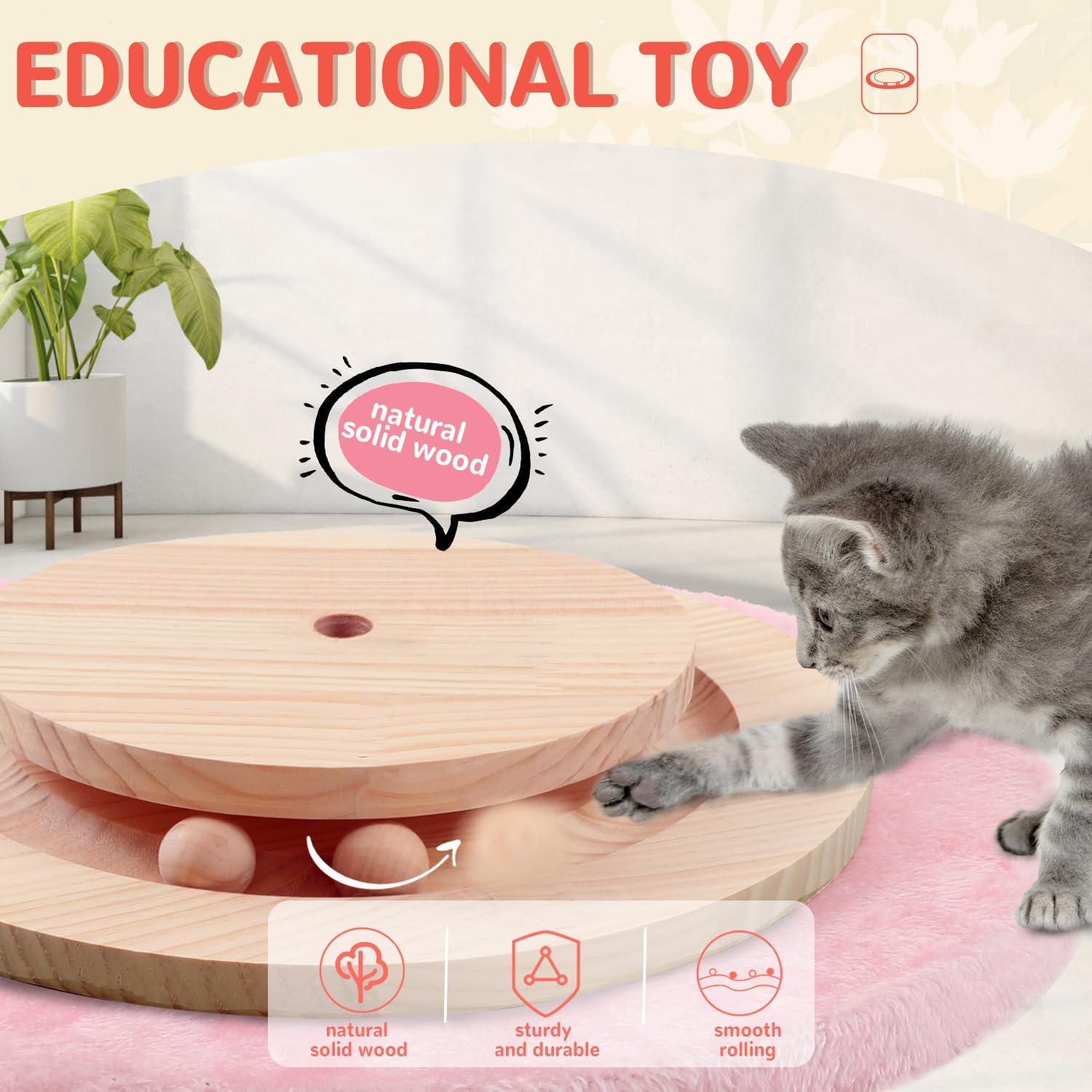 45'' Tall Sisal Cat Tree Scratching Post with Interactive Ball and Rotating Ball Self Groomer Brush