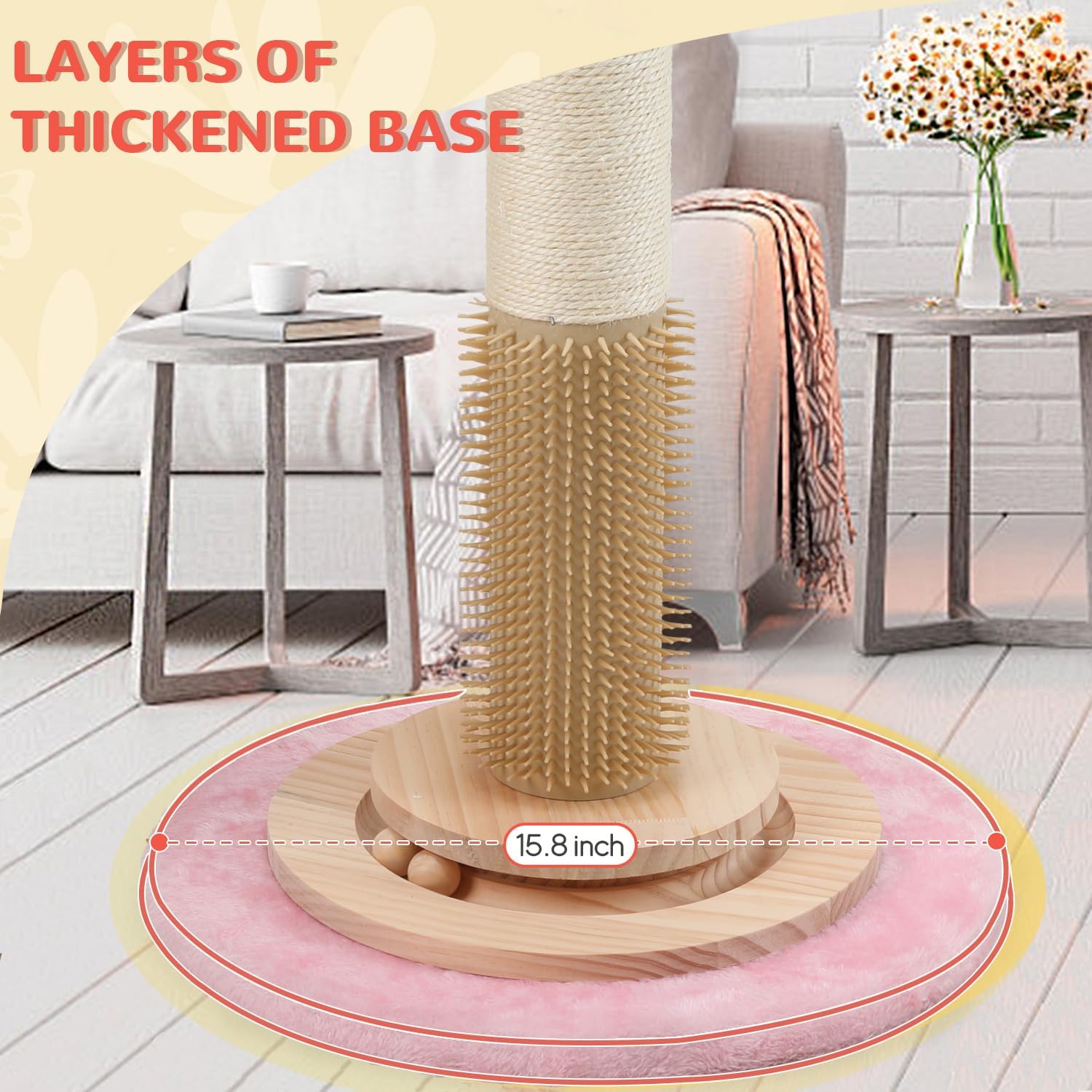 45'' Tall Sisal Cat Tree Scratching Post with Interactive Ball and Rotating Ball Self Groomer Brush