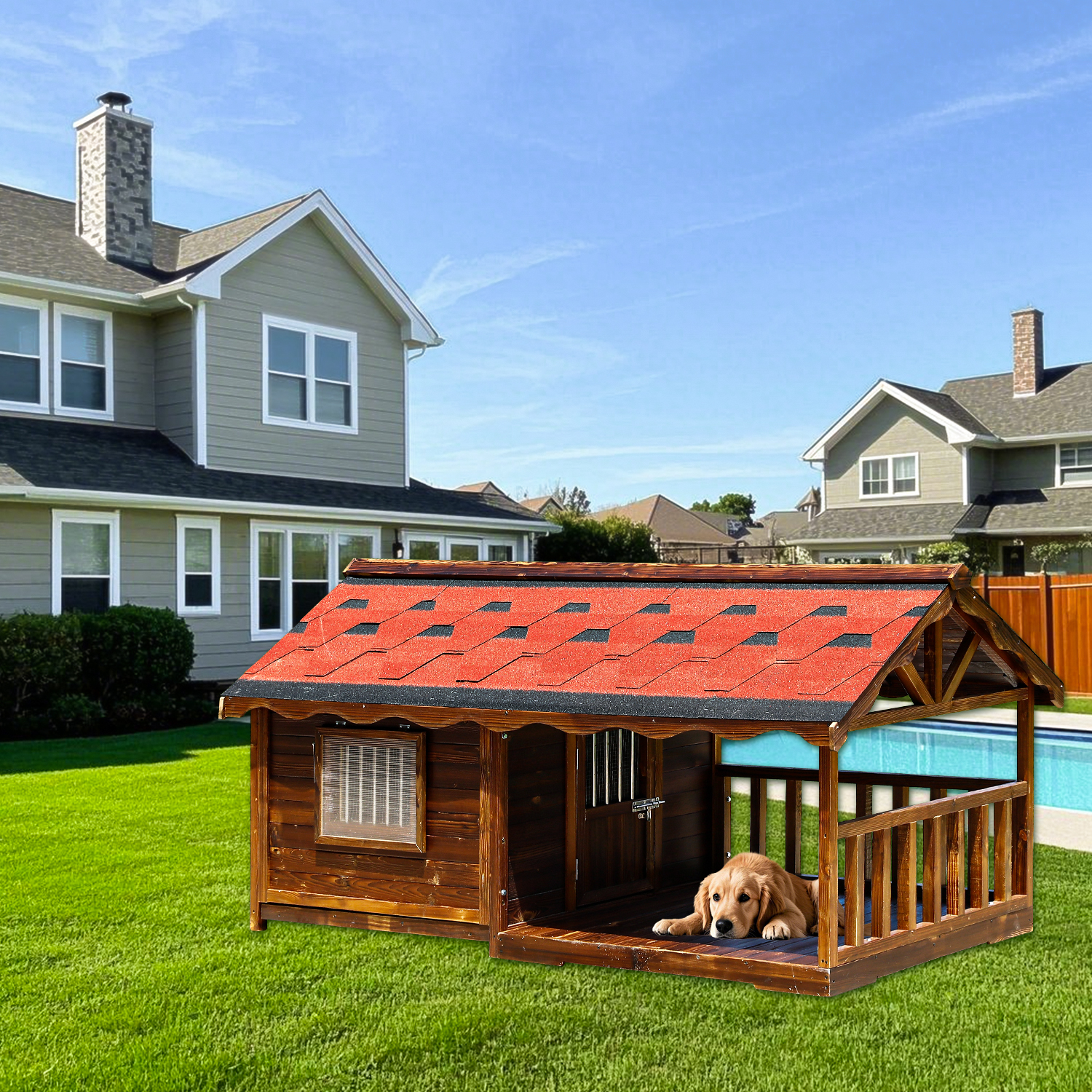 Pine Dog House & Playpen Carbonized Pine Wood