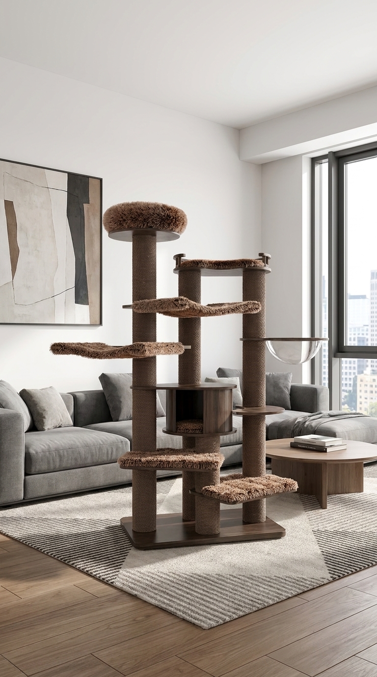 73" Tall Multi-Level Cat Tower with Scratching Posts & Cozy Cat Bed