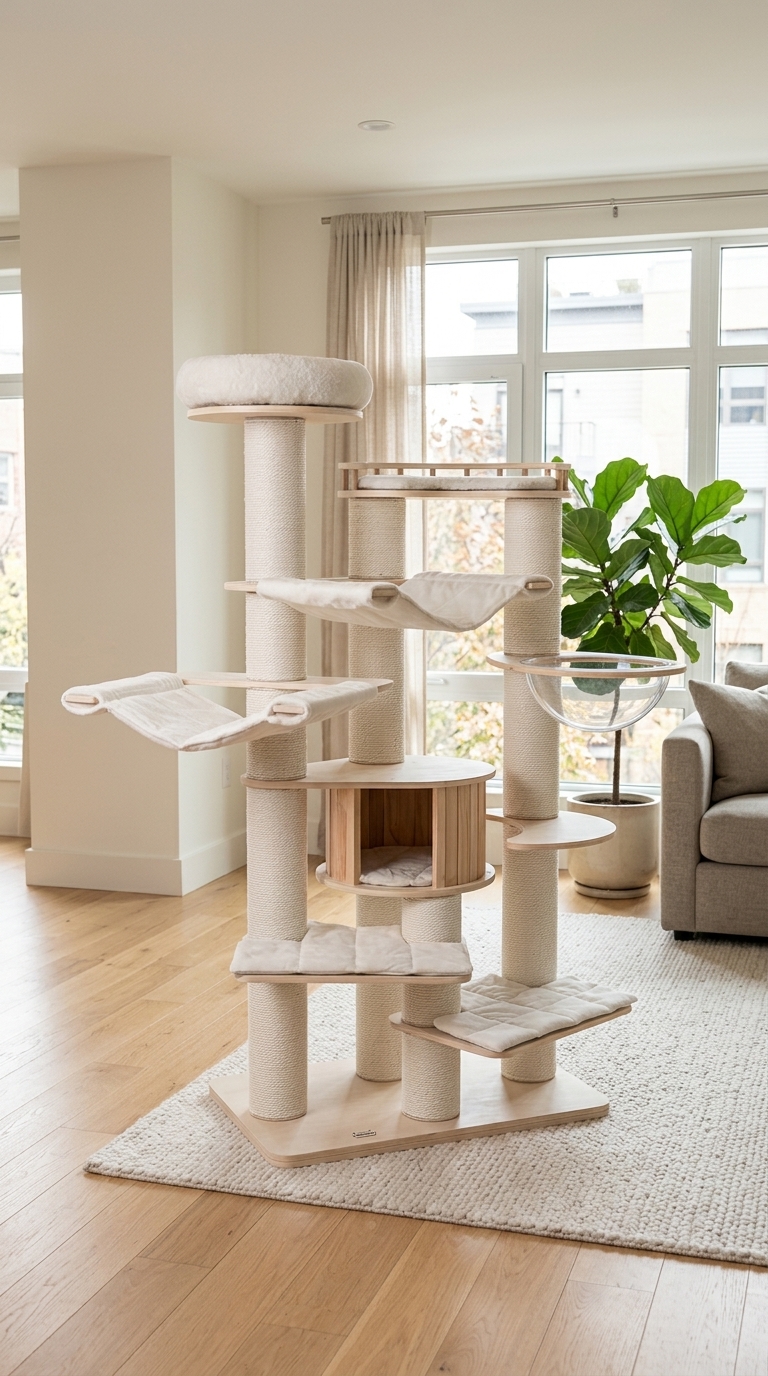 73" Tall Multi-Level Cat Tower with Scratching Posts & Cozy Cat Bed