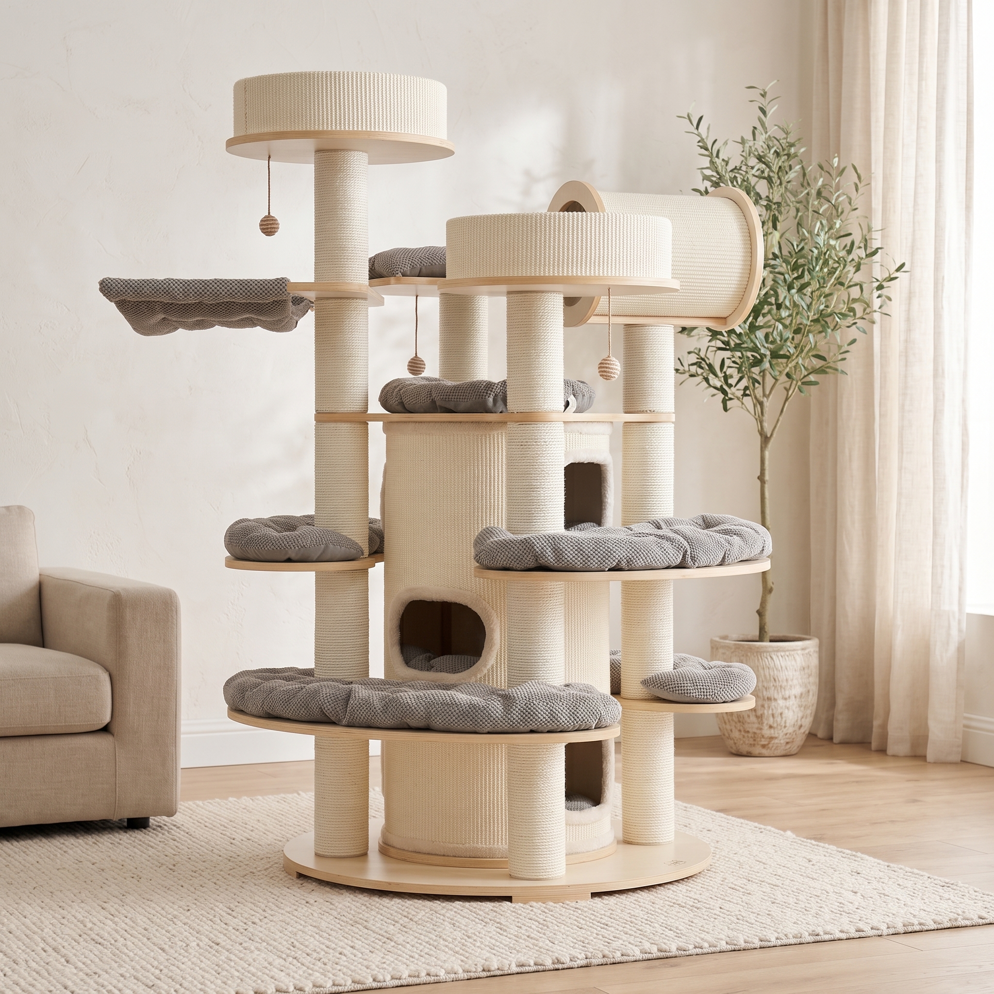 66"Solid wood large cat tower
