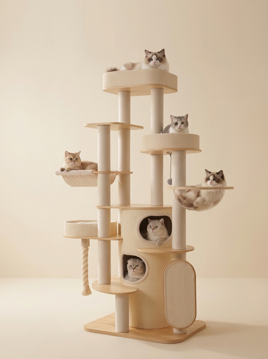 Large Multi-Level Wooden Cat Tree for Large & Multiple Cats