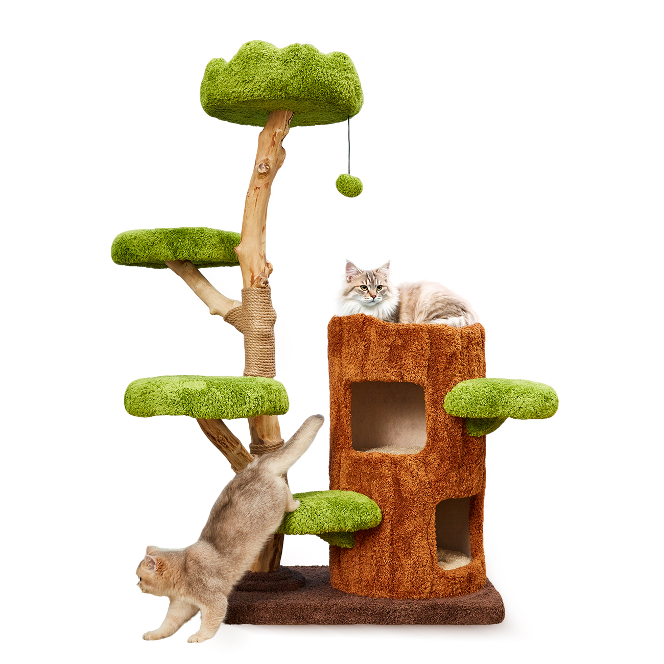 55" H Solid Wood Modern Cat Tree Tower Condo