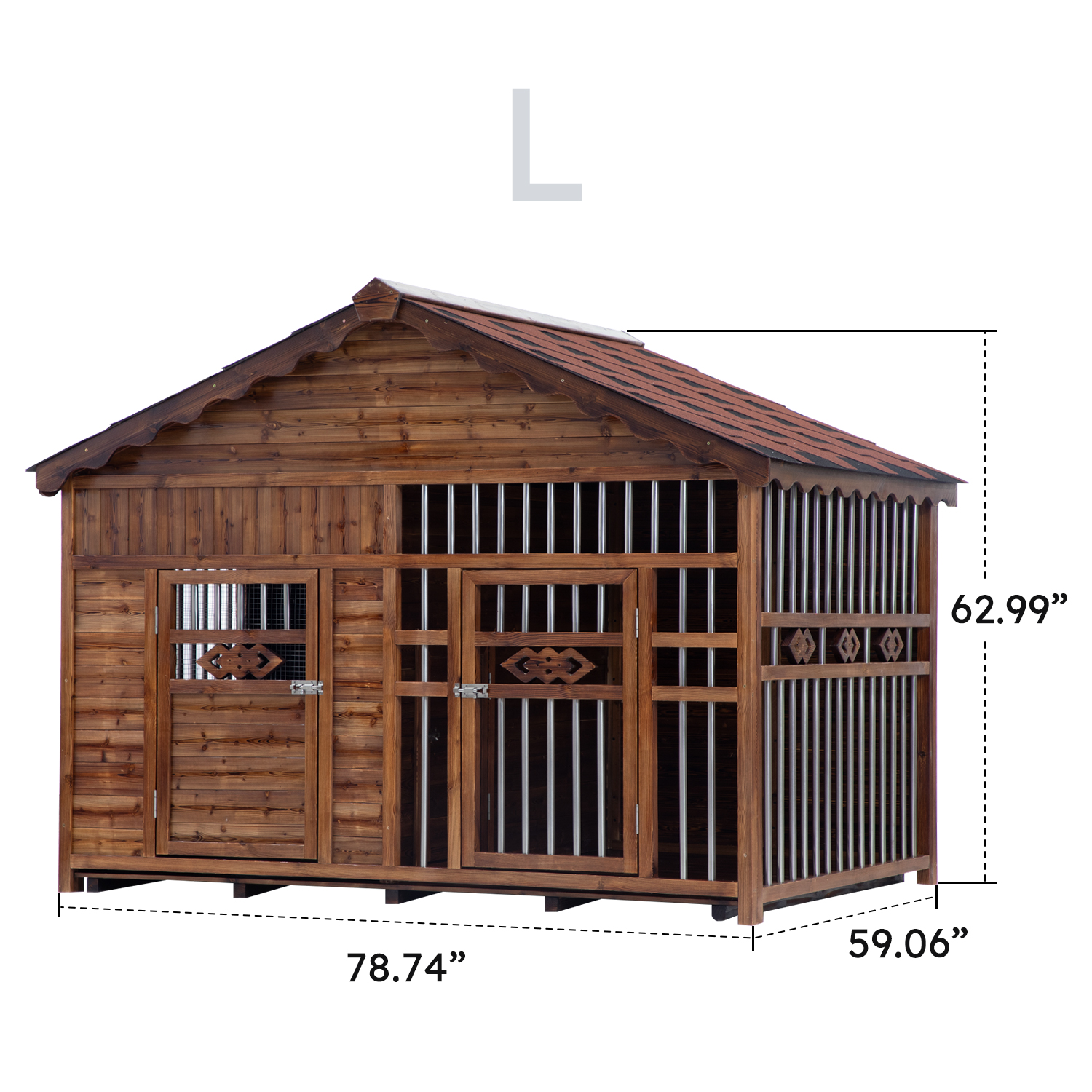Solid Wood Outdoor Dog House with Cage