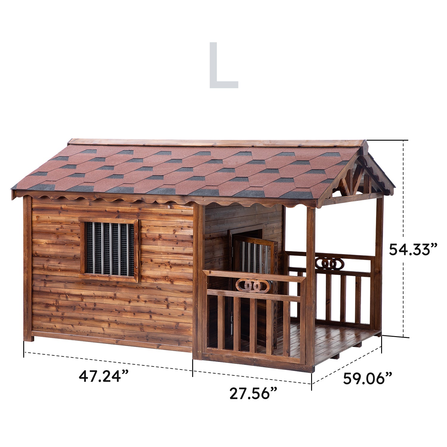Solid Wood Outdoor Dog House with Patio