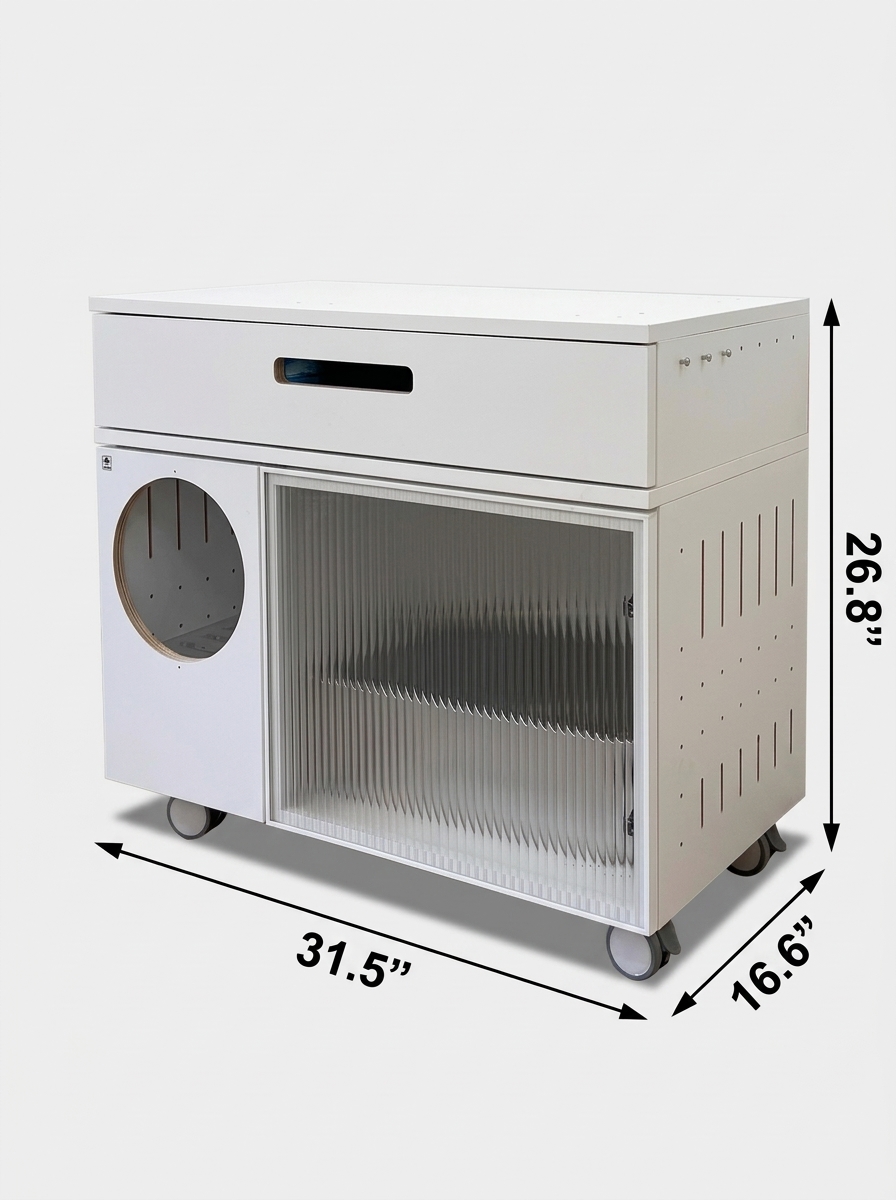 Modern Cat Litter Box Cabinet | Hidden Cat Litter Furniture with Storage Space