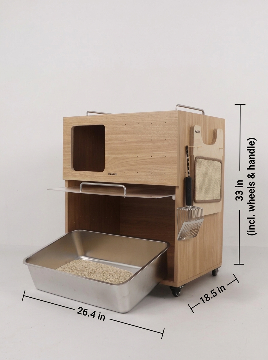 Modern Wooden Cat Litter Box Cabinet | Double Layer Hidden Litter Furniture with Anti-Tracking Design for Large Cats