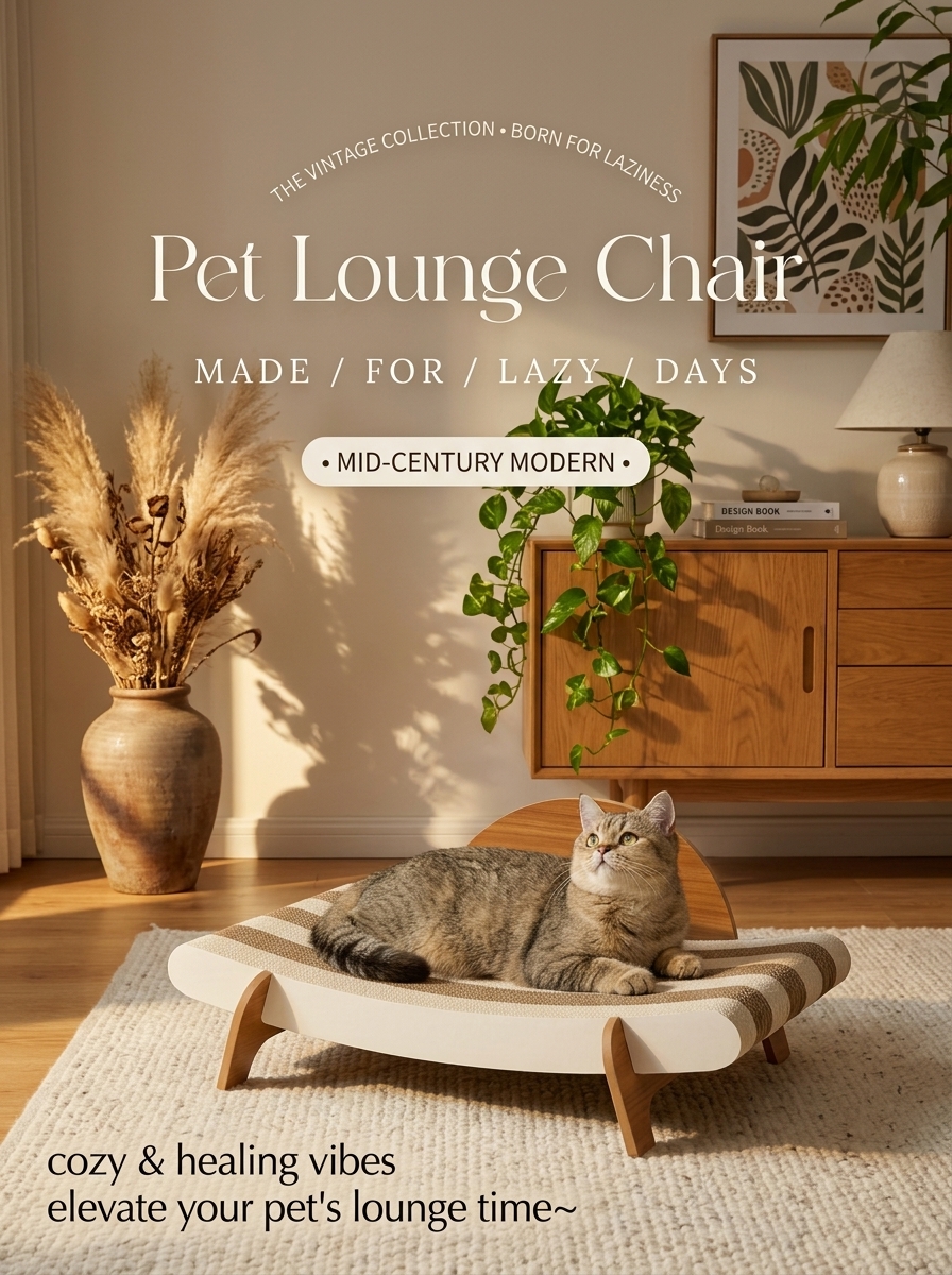 Modern Cat Lounge Chair Scratcher | Corrugated Cardboard Cat Bed & Scratching Lounger