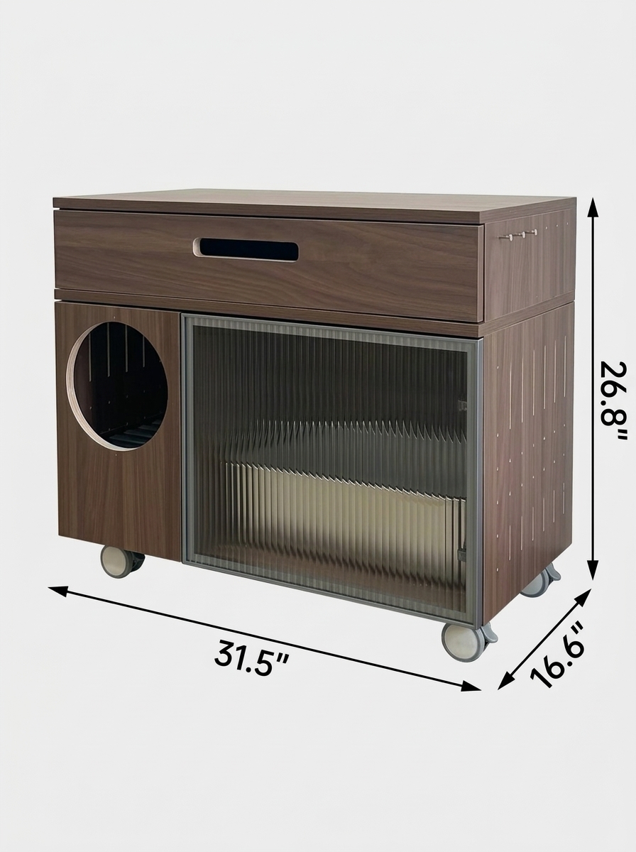 Modern Cat Litter Box Cabinet | Hidden Cat Litter Furniture with Storage Space