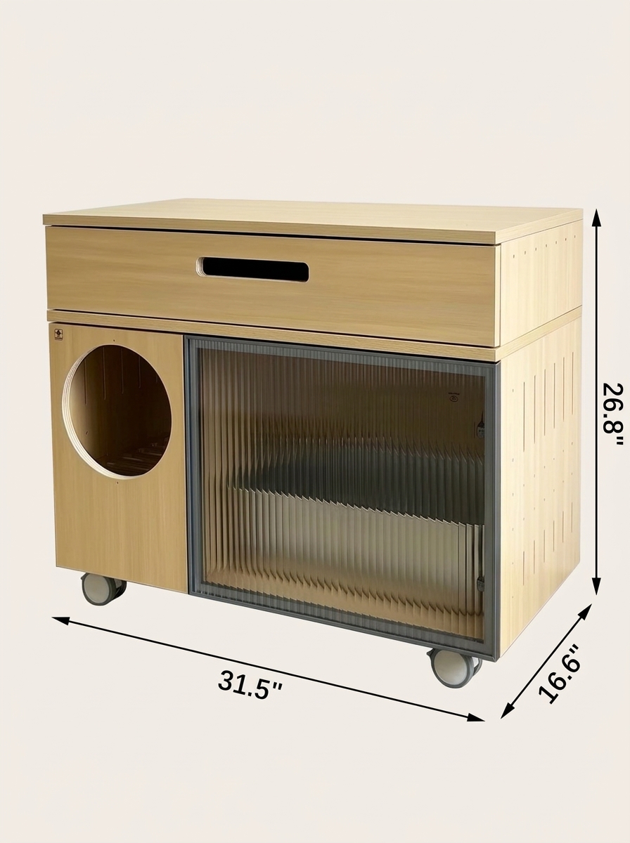 Modern Cat Litter Box Cabinet | Hidden Cat Litter Furniture with Storage Space