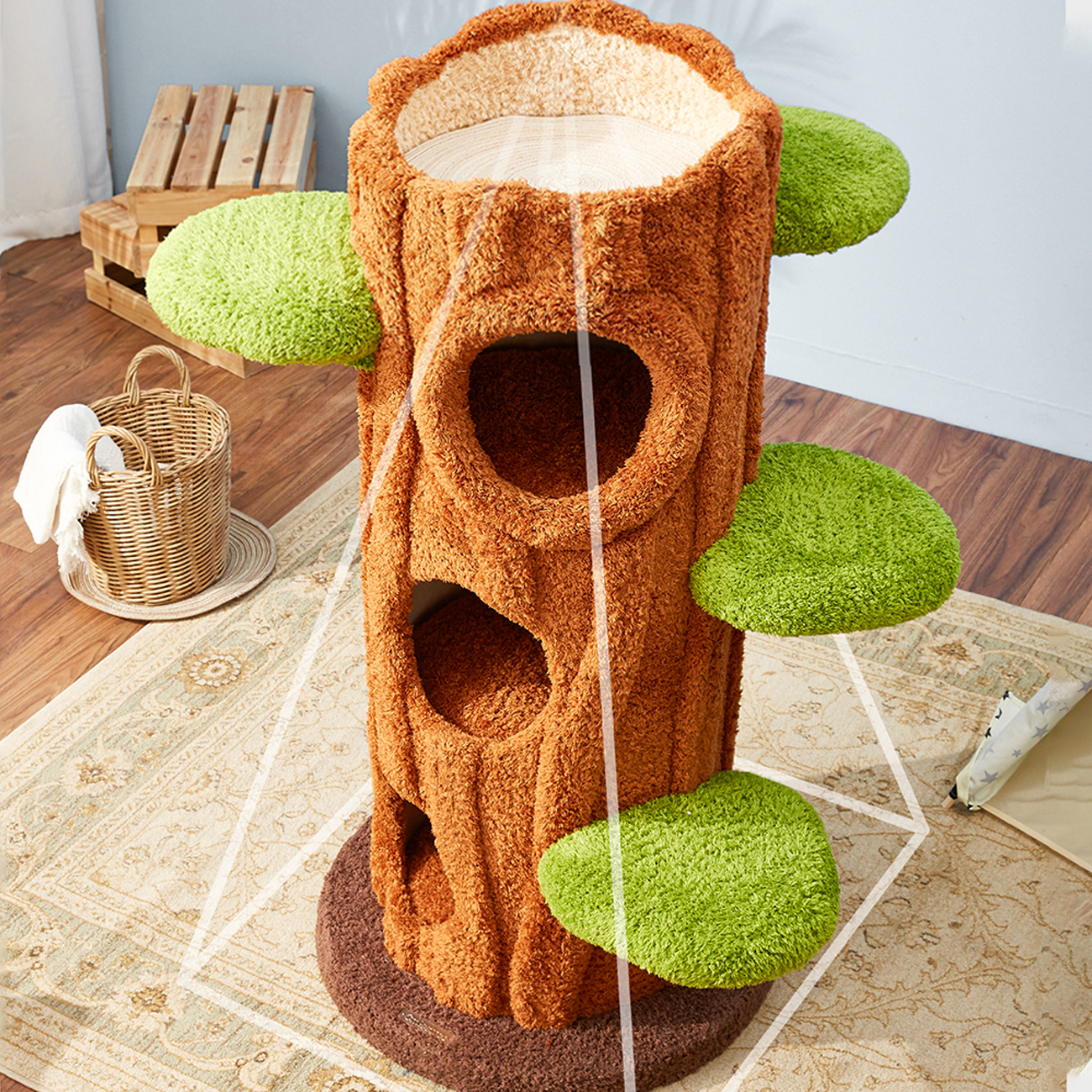 48.8'' H Solid Wood Modern Cat Tree Tower Condo