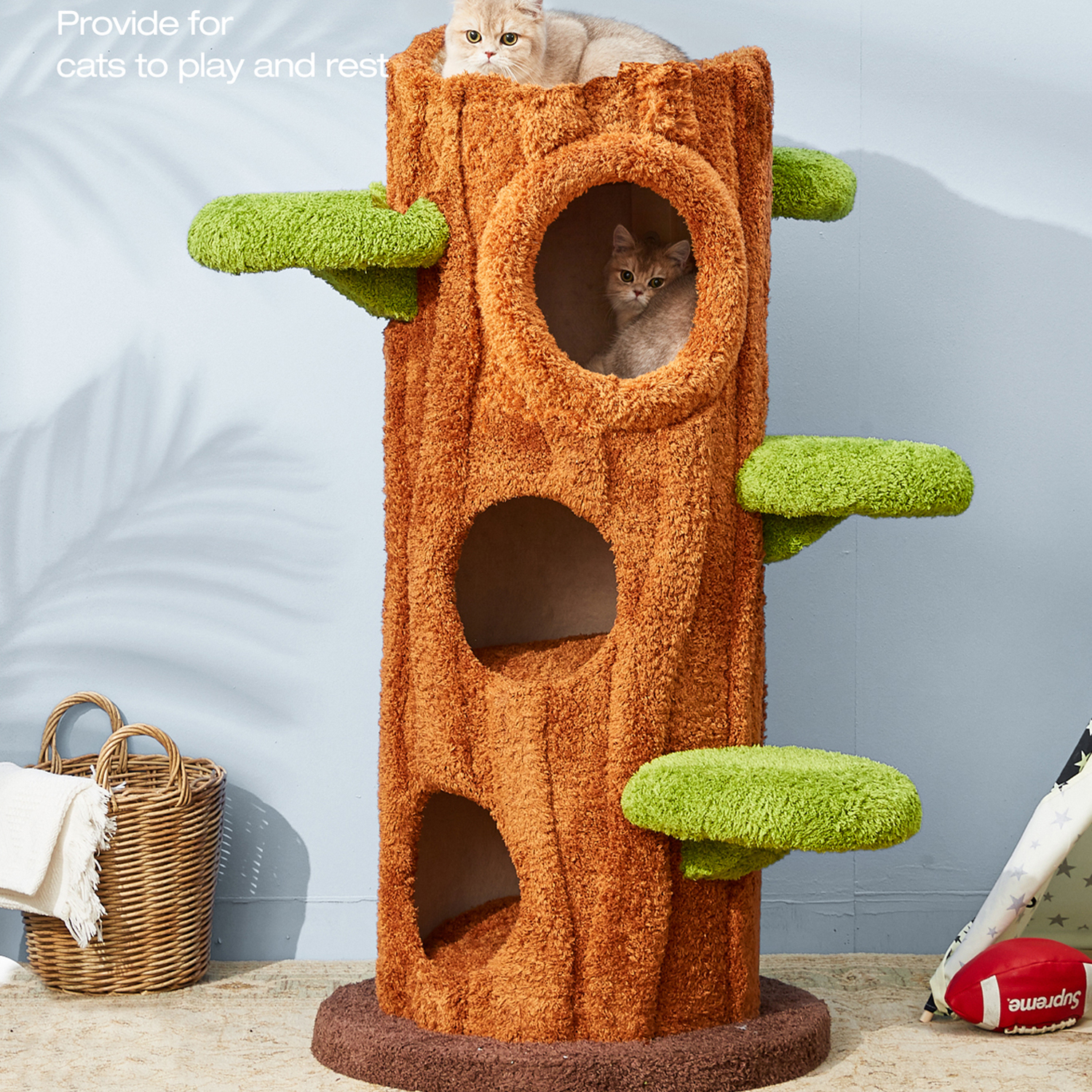 48.8'' H Solid Wood Modern Cat Tree Tower Condo