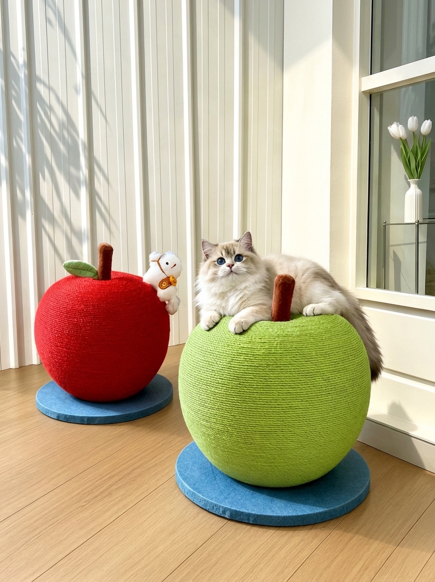 Cute Green Apple Sisal Cat Scratching Post & Toy