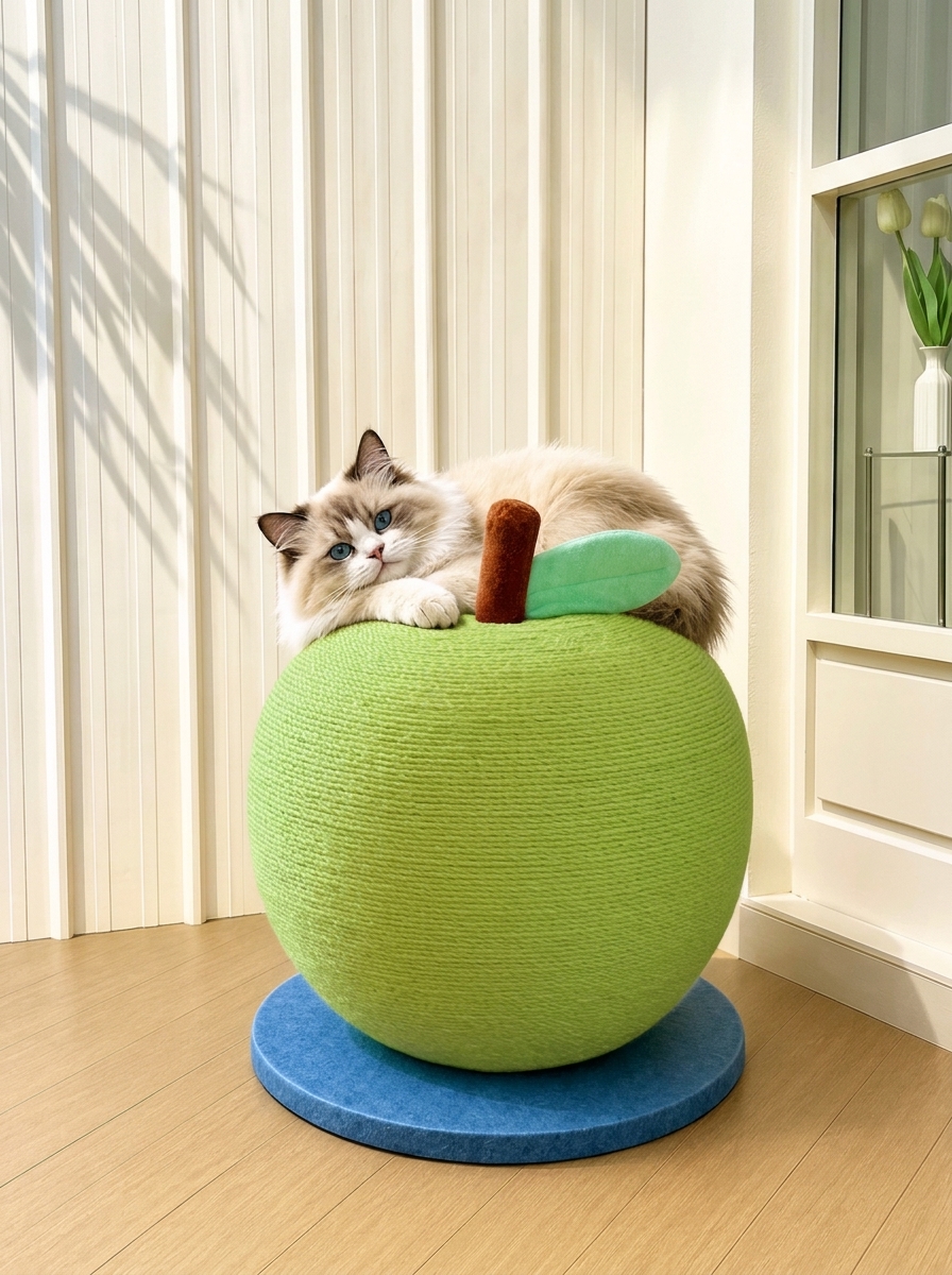 Cute Green Apple Sisal Cat Scratching Post & Toy