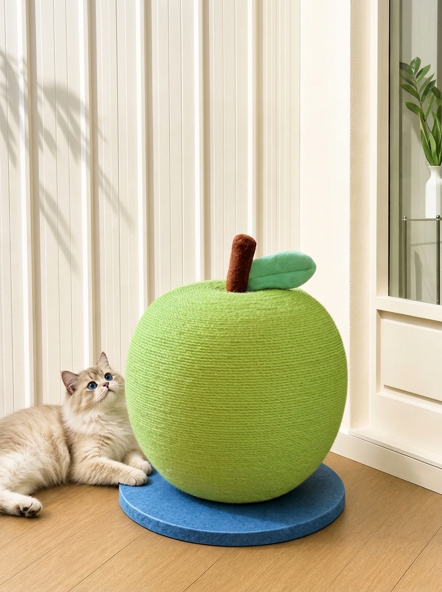 Cute Green Apple Sisal Cat Scratching Post & Toy