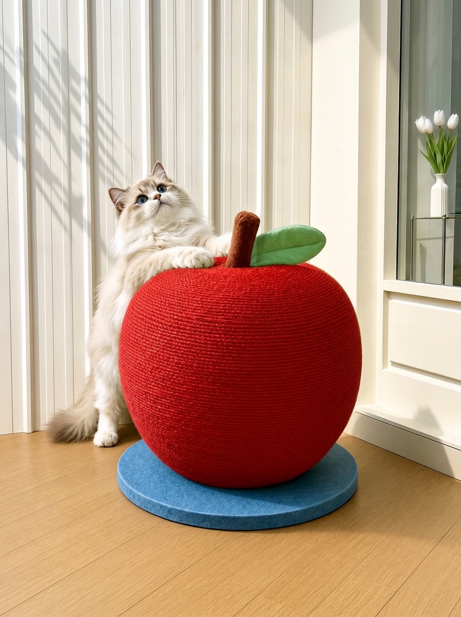 Cute Green Apple Sisal Cat Scratching Post & Toy