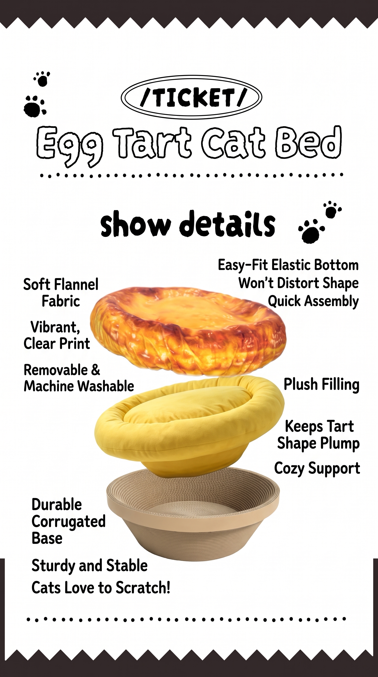 Cute Egg Tart Cat Bed & Scratcher – Removable All-Season Cat House