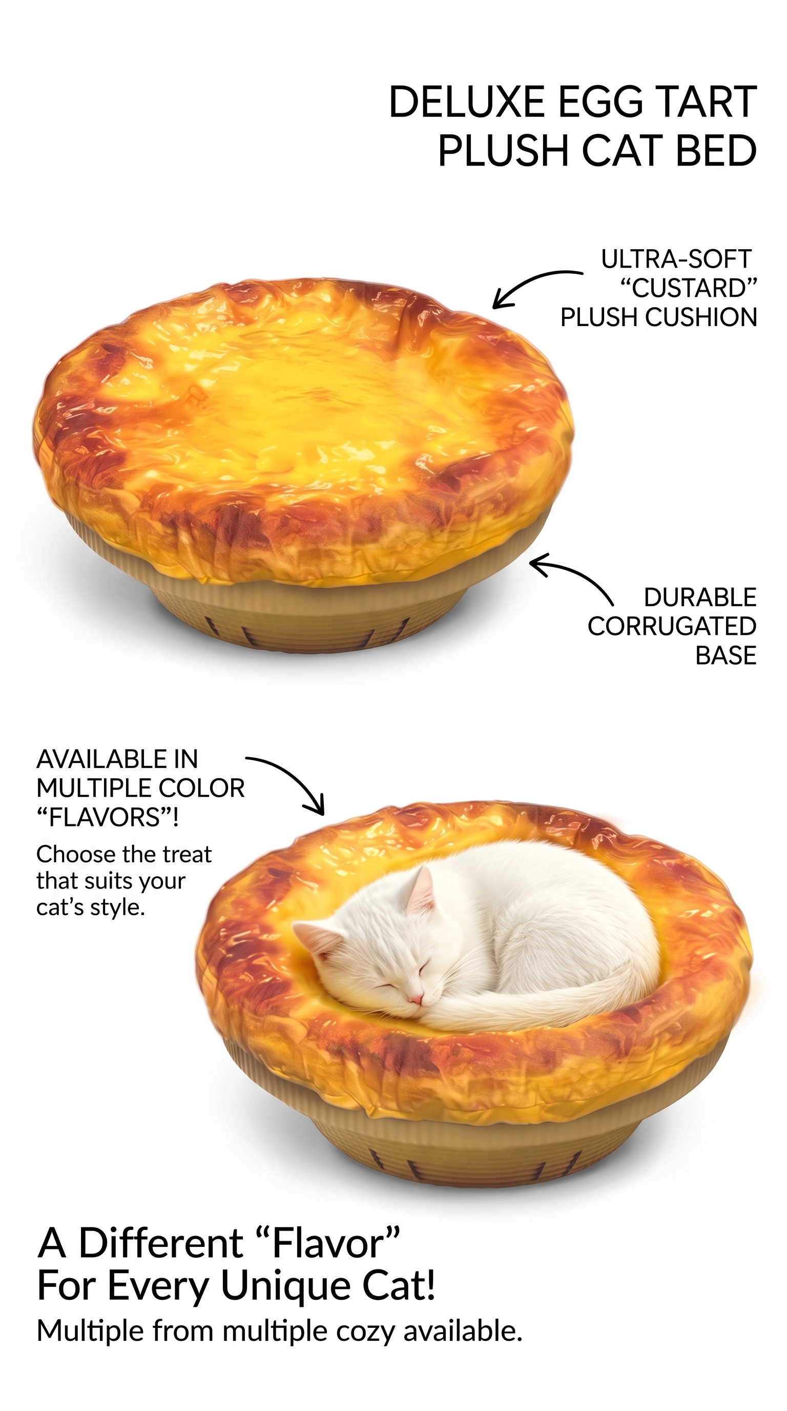 Cute Egg Tart Cat Bed & Scratcher – Removable All-Season Cat House