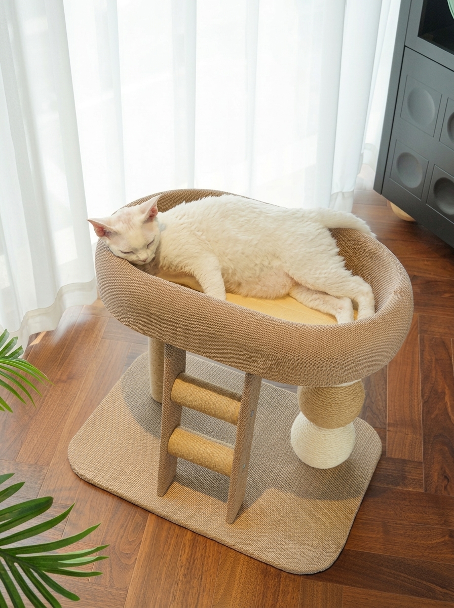 2-Tier Small Cat Tree with Scratching Post & Toy | Space-Saving Cat Furniture