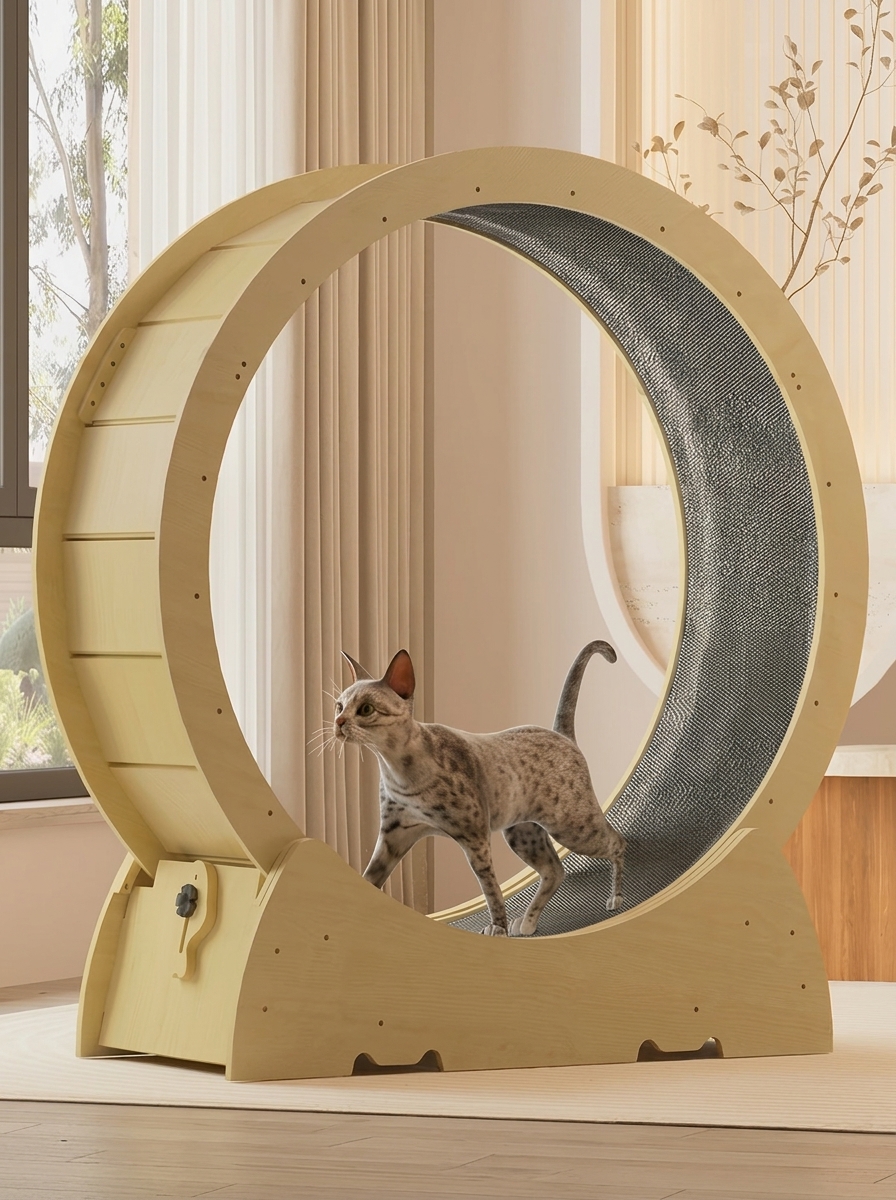 Wooden Cat Exercise Wheel | Silent Cat Running Wheel for Indoor Cats | Natural Wood Cat Fitness Toy