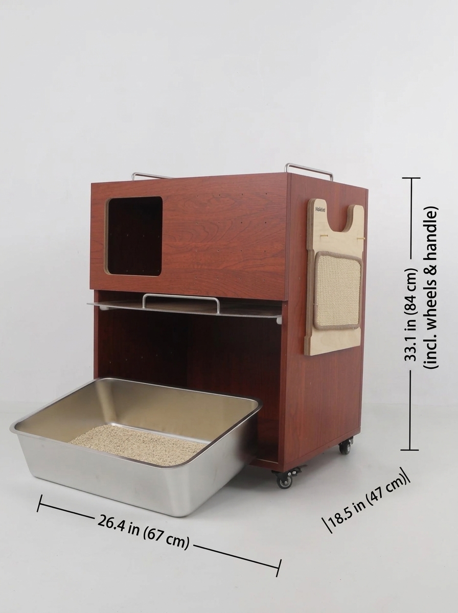 Modern Wooden Cat Litter Box Cabinet | Double Layer Hidden Litter Furniture with Anti-Tracking Design for Large Cats