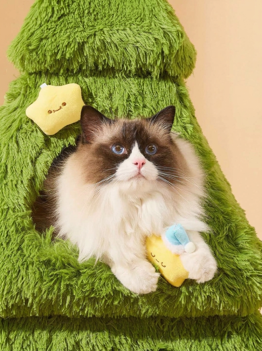 Wooden Christmas Tree Cat Tower for Large Cats