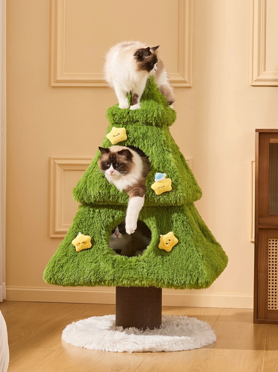 Wooden Christmas Tree Cat Tower for Large Cats