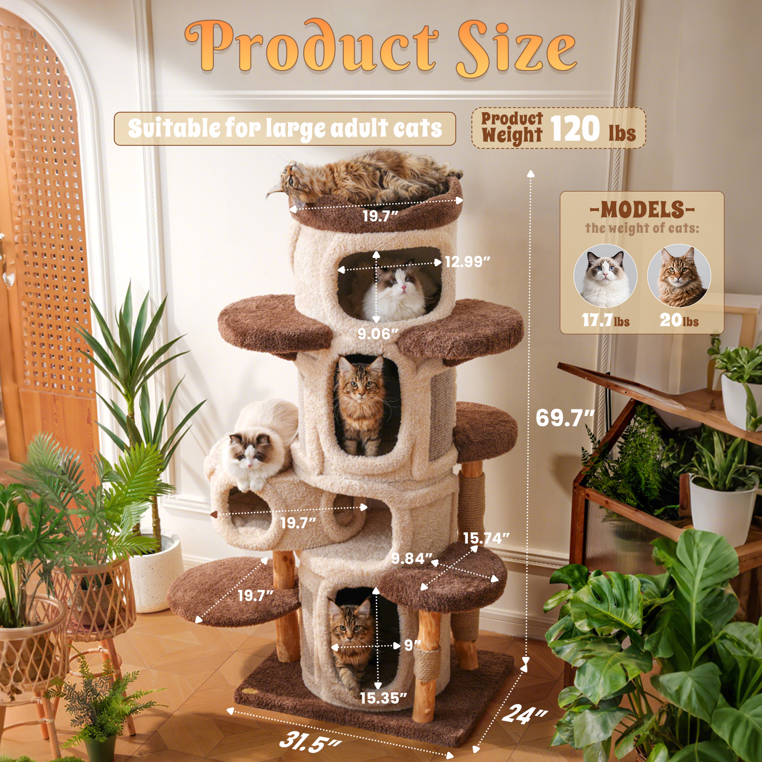 69'' H Solid Wood Cat Tree