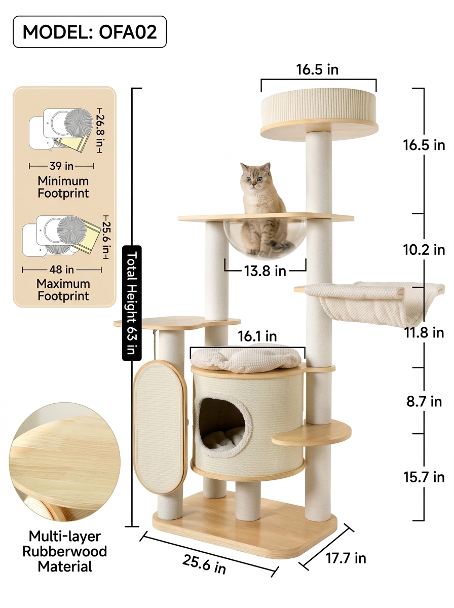 Large Multi-Level Wooden Cat Tree for Large & Multiple Cats