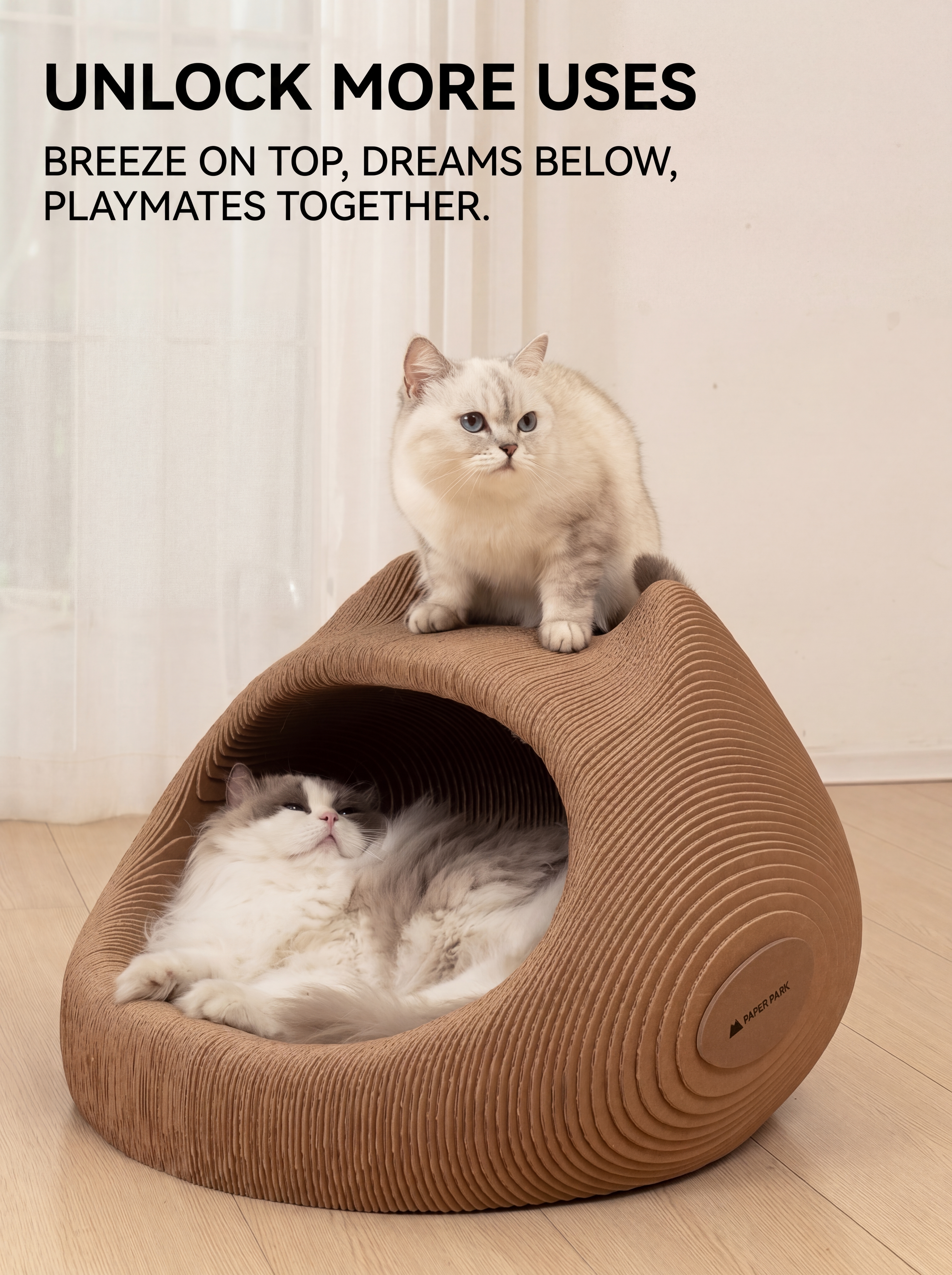 White Kraft Cardboard Cat Scratcher Bed – Durable Cat Scratching Pad & Hideaway Cave