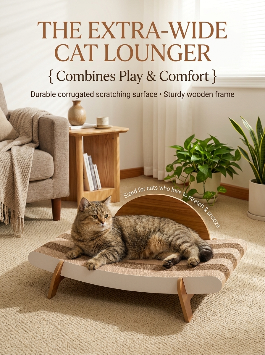Modern Cat Lounge Chair Scratcher | Corrugated Cardboard Cat Bed & Scratching Lounger