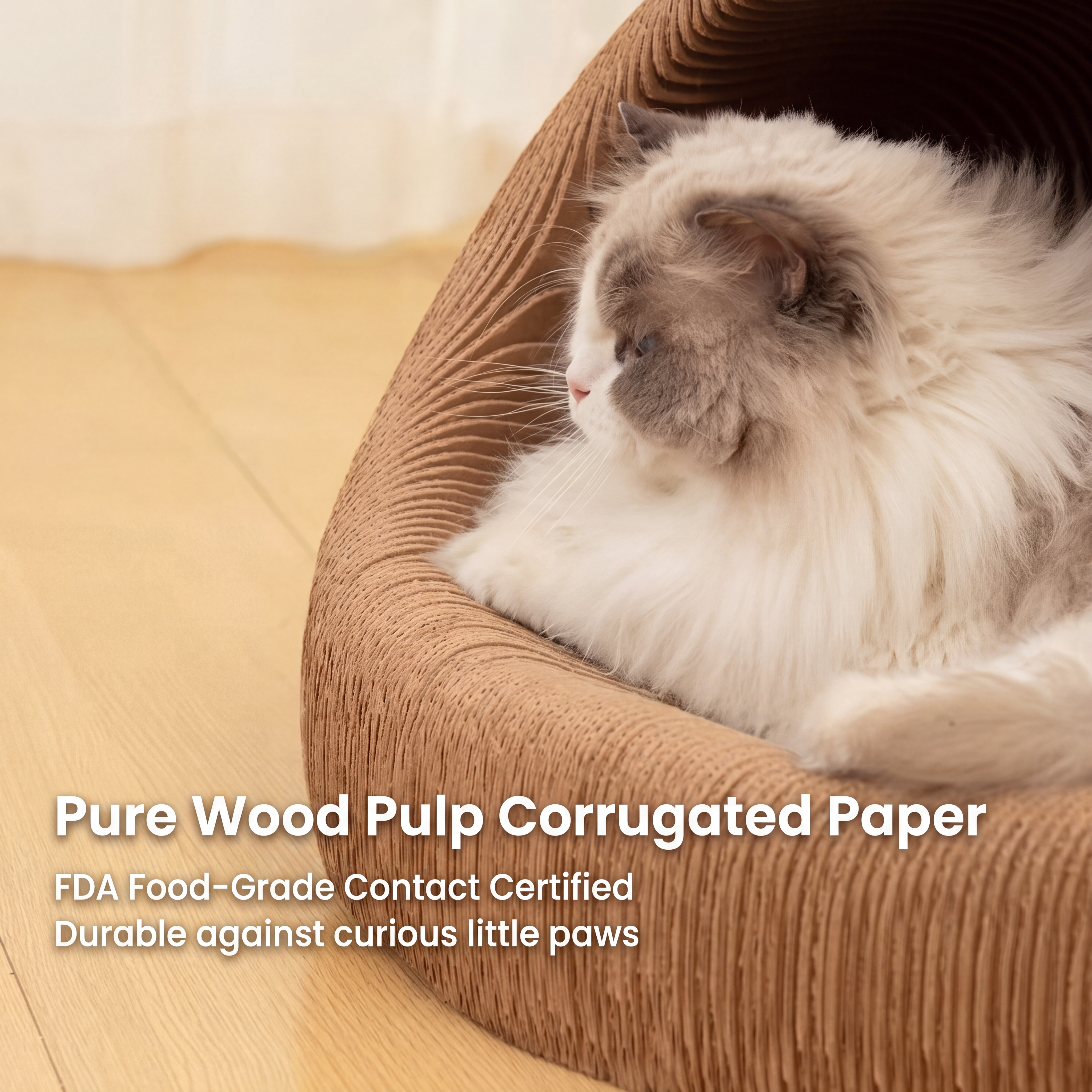 White Kraft Cardboard Cat Scratcher Bed – Durable Cat Scratching Pad & Hideaway Cave