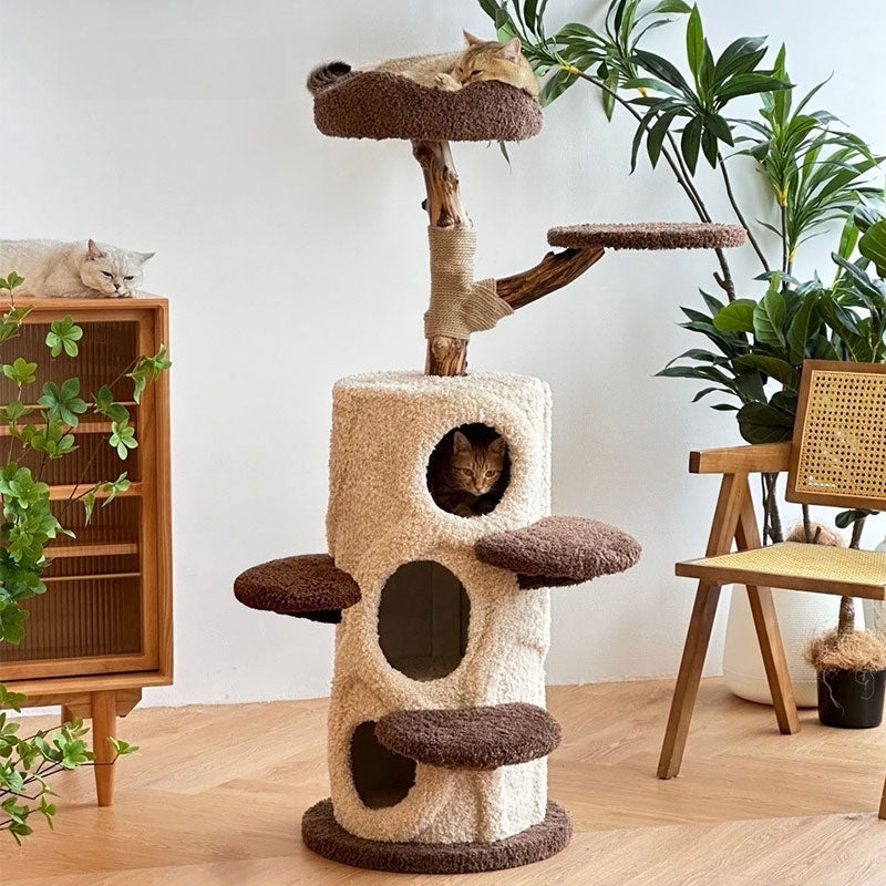 Log Style Solid Wood Cat Climbing Frame Treehouse Cat Nest