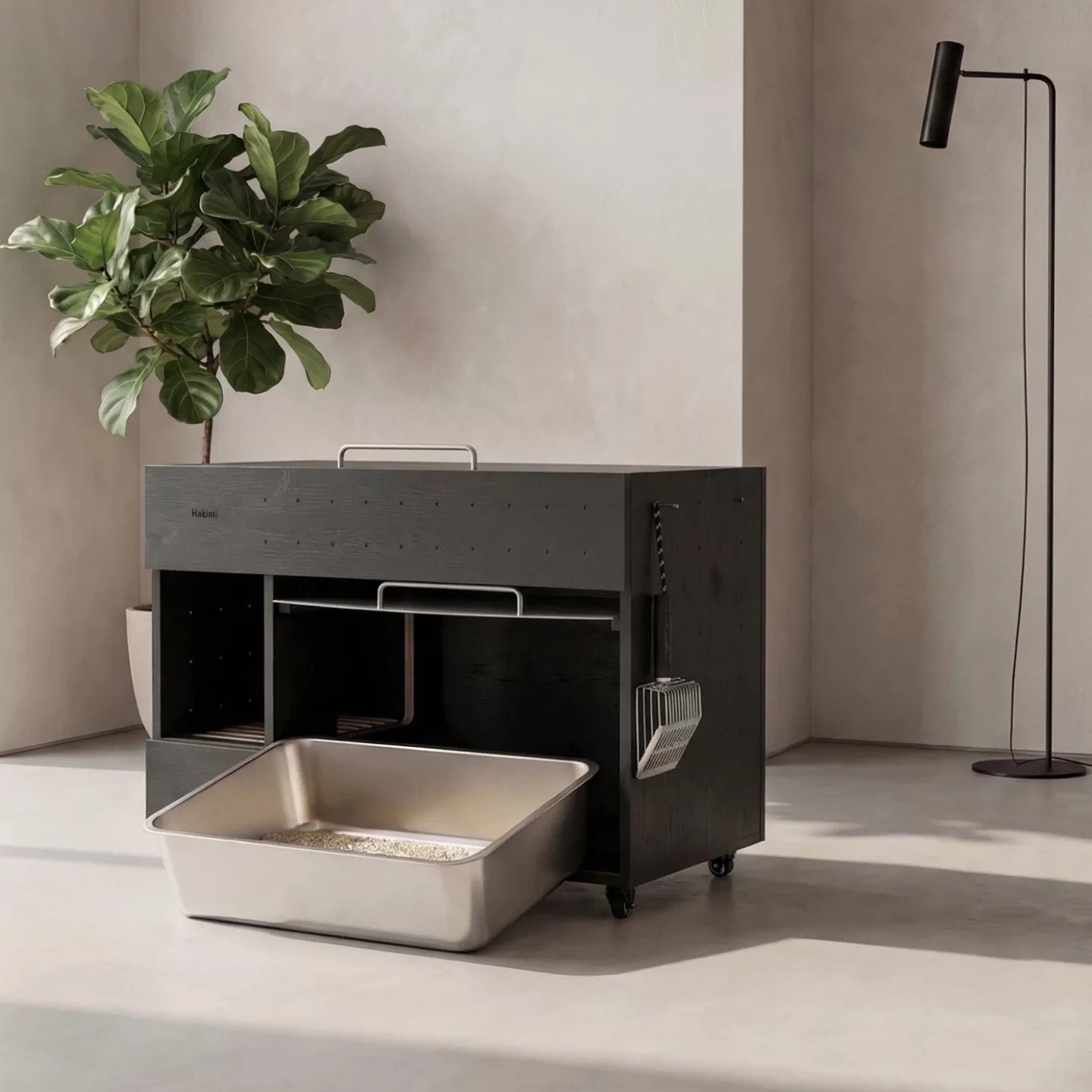 Modern Cat Litter Cabinet with Storage– Multi-Level Wooden Litter Box Enclosure