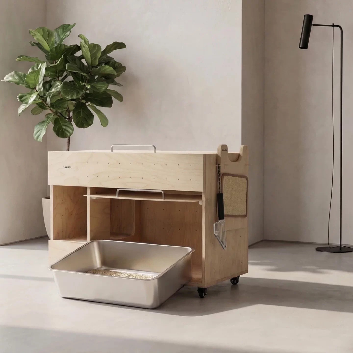 Modern Cat Litter Cabinet with Storage– Multi-Level Wooden Litter Box Enclosure