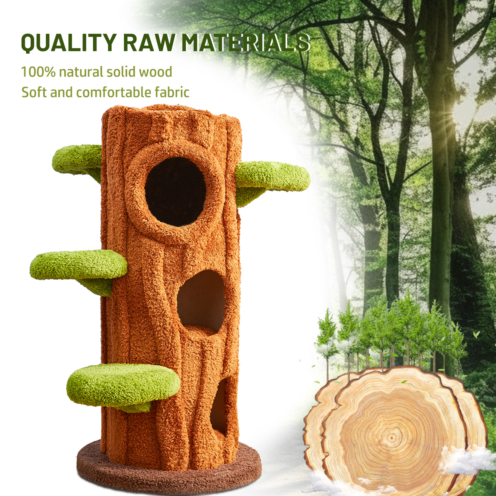48.8'' H Solid Wood Modern Cat Tree Tower Condo