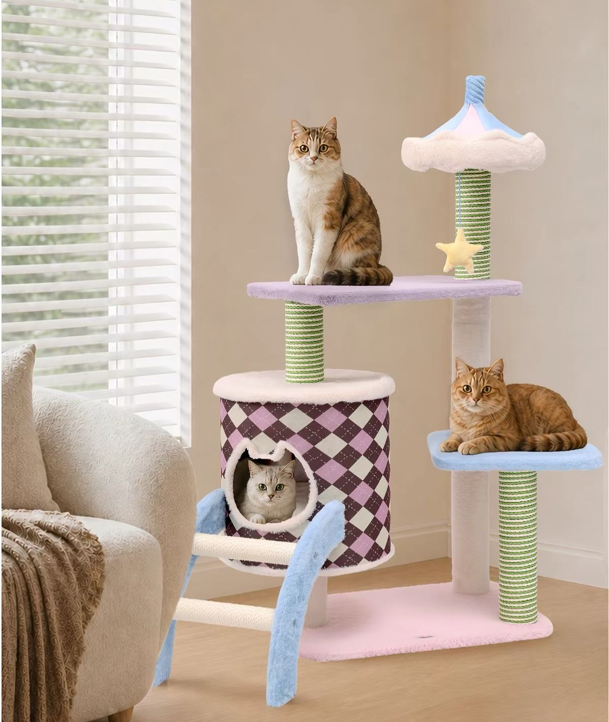 Dreamy Macaron Cat Tree & Scratching Post