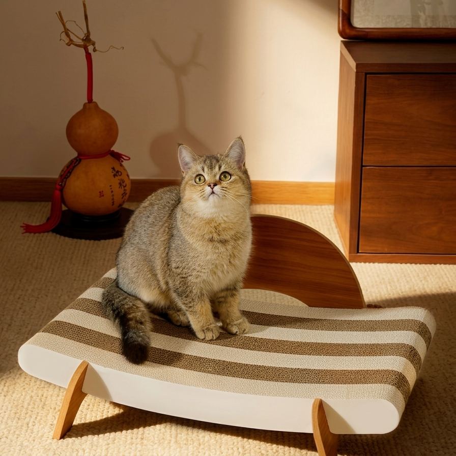 Modern Cat Lounge Chair Scratcher | Corrugated Cardboard Cat Bed & Scratching Lounger