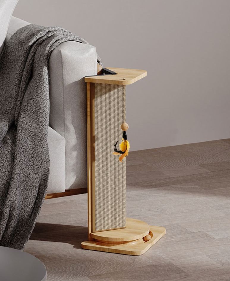 Wooden Sisal Cat Scratcher for Sofa Corners – Vertical Scratching Post with Feather Toy