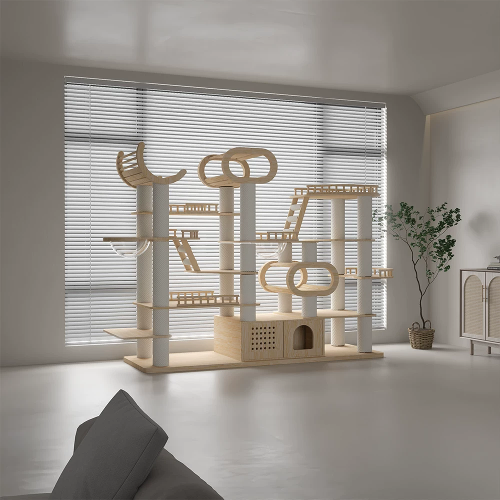 76.7 H Large Solid Wood Cat Tree